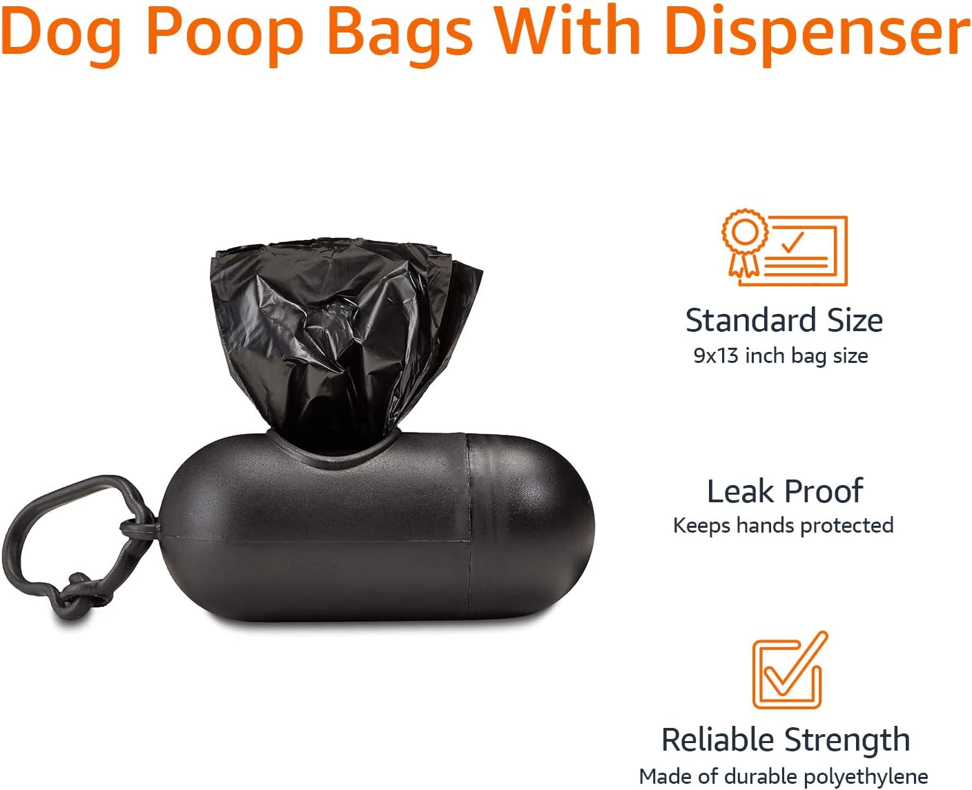 Basics Dog Poop Bags with Dispenser, 300 Count, Enhanced for Guaranteed Leakproof, Unscented, Includes Leash Clip