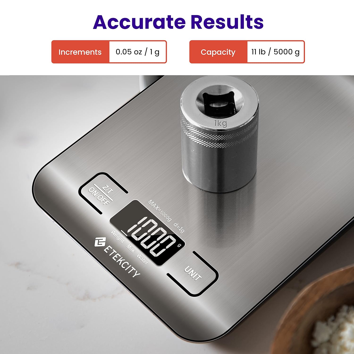 Etekcity Digital Kitchen Scale – Grams/Ounces, Stainless Steel, LCD, for Cooking & Meal Prep