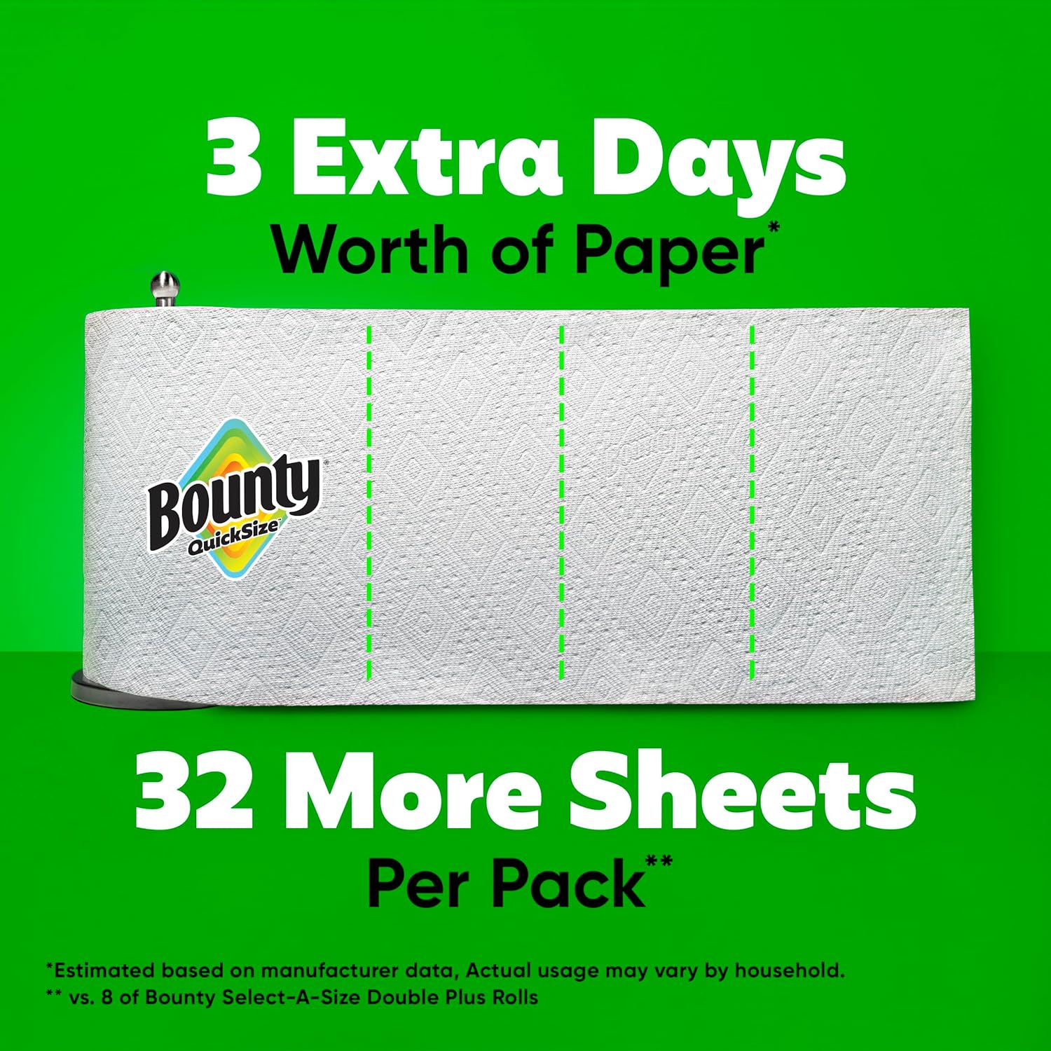 Bounty Quick Size Paper Towels – 8 Family Rolls (Equals 20 Regular Rolls)