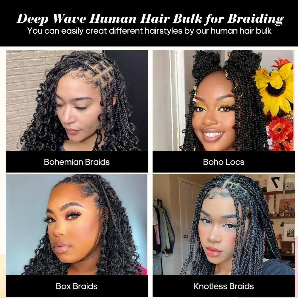 Brazilian Deep Wave Braiding Hair – 14” Boho Braids, 2 Bundles