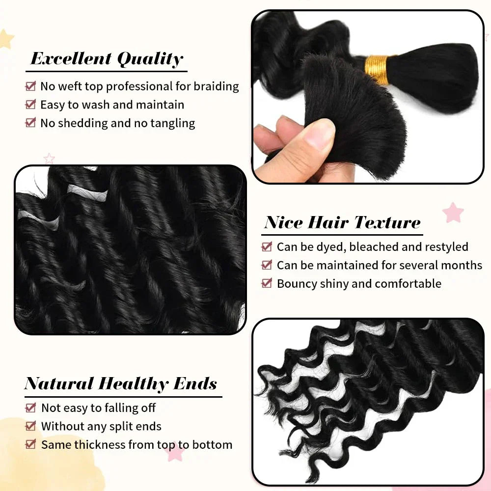 Brazilian Deep Wave Braiding Hair – 14” Boho Braids, 2 Bundles