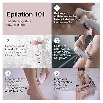Braun Epilator Silk-épil 9 9-720, Hair Removal Device, Epilator for Women, Wet/Dry, Waterproof, 3-in-1 Epilate, Shave, or Trim, Salon-Like Smooth Skin, Womens Shaver & Trimmer, Cordless, Rechargeable.
